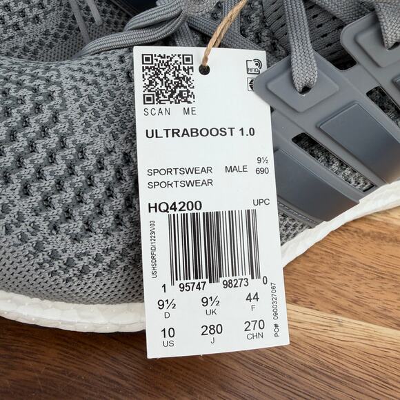 Adidas Ultraboost 1.0 DNA Men\'s Size 10 Running Shoes Gray Athletic Sneakers
